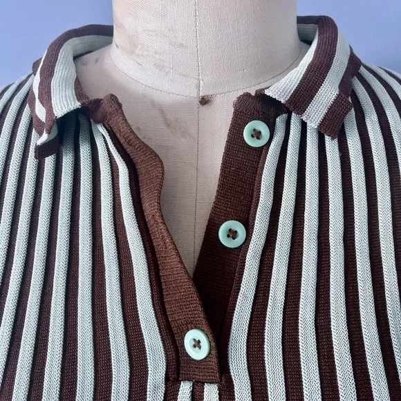 Zara Brown and White Striped V-Neck Sweater - Picture 5 of 8